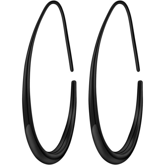 Black 50*30 Lightweight Teardrop Large Oval Pull Through Hoop Earrings for Women - Picture 1 of 5